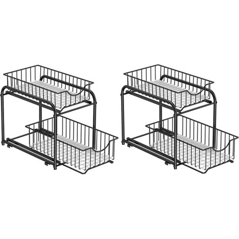 Organizador de cocina bajo fregadero con 2 cestas deslizantes apilables para almacenaje en armario bajo fregadero con cajones para cocina y baño color negro 120006639
