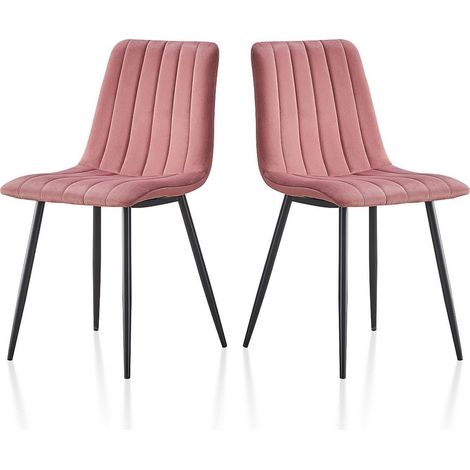 2er Set Esszimmerstühle Samt mit Rückenlehne, Rose Rosa (1/5)
