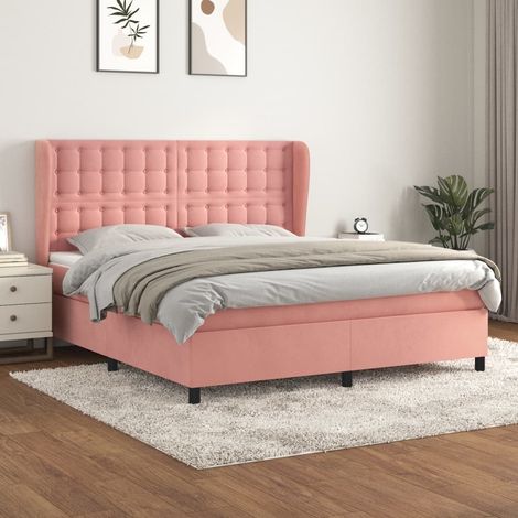 Lit double Lit à sommier tapissier avec matelas Lit Adulte Rose 180x200 cm Velours BVM11610 (1/5)
