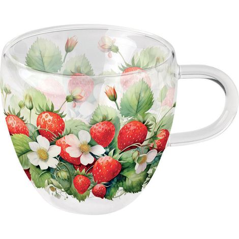 Tasse à thé en verre double paroi fraises délicieuses