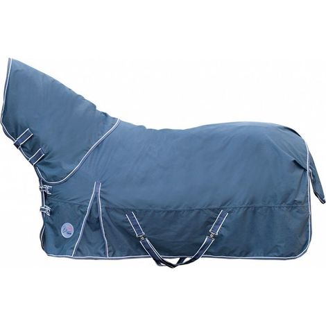 Coperta da paddock con cappuccio imbottita 300g e tessuto esterno 600 denari cappuccio staccabile modello Starter: 135 cm, Blu scuro (1/5)