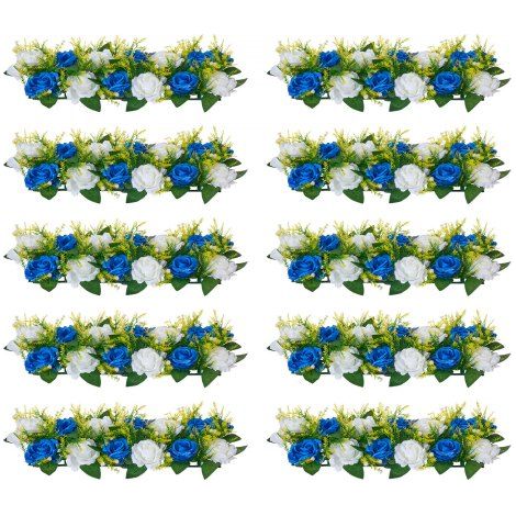 Ramo de Bolas de Flores Artificiales, 10 Unidades, Ideal para Centros de Mesa de Boda, Arreglos de Rosas Artificiales para Decoración del Hogar, Rosas Azules y Blancas, 500 x 220 x 120 mm (1/5)
