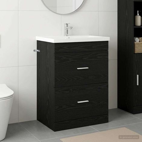 vidaXL Meuble sous lavabo de salle de bain Chêne noir (1/5)