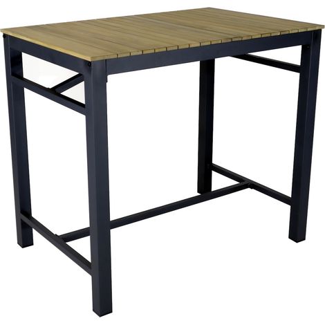 PROLOISIRS Table haute de jardin en aluminium et acacia FSC - ORLANDO 120 x 80 x 106 - Coloris graphite et acacia