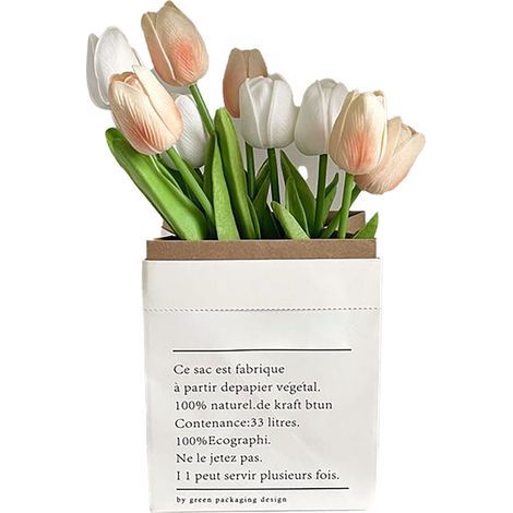 Fleurs artificielles style tulipe, détails soignés, couleurs vives et résistantes, fleurs en plastique pour bureau, salon, photographie, blanc et champagne. Idéales pour le bureau, le salon et la phot (1/5)