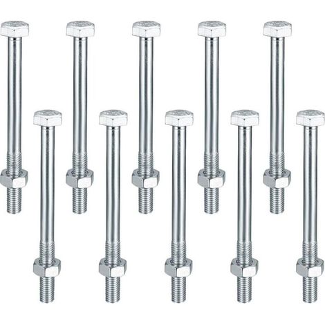 10 Pièces M10 Boulons et Ecrous, M10 x 120 mm Boulons Hexagonaux avec écrous, vis de machine, Galvanisées Vis Hexagonale Partiellement Filetés (1/5)