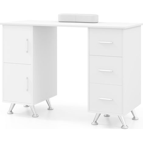 Wooden Manicure Table Nail Desk with Drawers Wrist Rest-White (1/5)