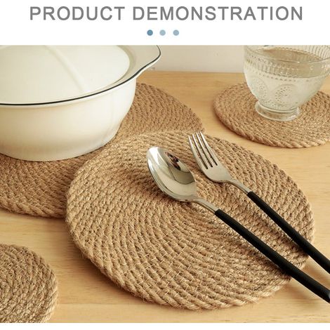 Placemat - Tissé En Lin Naturel - Ronde - Diamètre 24 Cm Et 30 Cm - Pour Table À Manger Cuisine Extérieur Mariage - Lot De 4 (1/5)