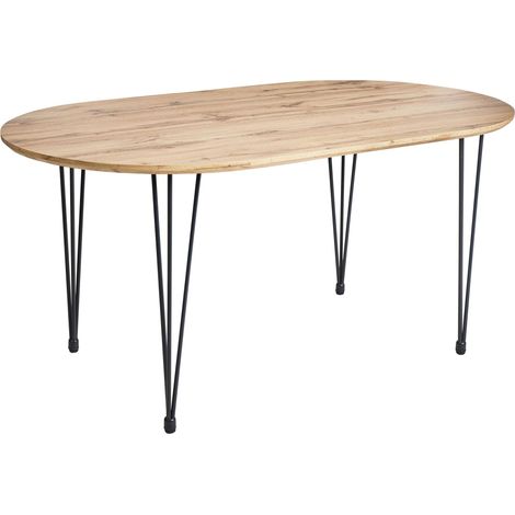 Tavolo da pranzo ovale moderno industriale con gambe in metallo a forcina Marrone chiaro Cavell
