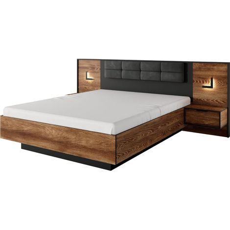 Letto 160x200 con comodini, castagno + antracite, 264,2 x 102 x 210 cm