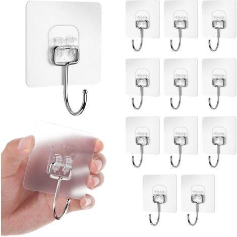 12 Pcs Grand Crochets Adhesifs Transparent Auto Adhesif 20 kg (max), Pour Accroche Salle de Bain,Cuisine,Plafond,Accrocher,Mural,Porte,Peignoirs,Porte Serviette (1/5)