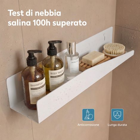 doporro Mensola da Parete Multifunzionale, Mensola Doccia in Acciaio al Carbonio Antiruggine, Installazione con Foratura o Adesivo, Adatta per Bagno e Cucina, Bianco, Reglo-15