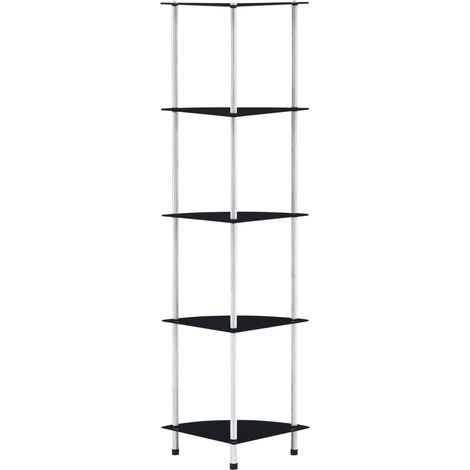 Étagère 5 niveaux Étagère de Rangement - Armoire de Rangement Noir 30x30x130 cm Verre trempé BV814653 - BonneVie (1/5)