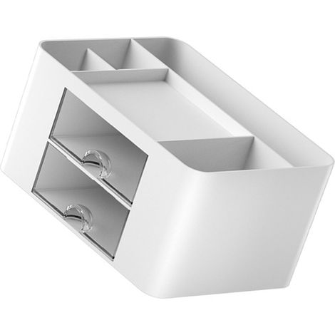 Multifunktionale Aufbewahrungsbox für den Schreibtisch mit großen, transparenten Fächern, dekoratives Kunststoffdesign für Büro, Schule und Zuhause (1/5)