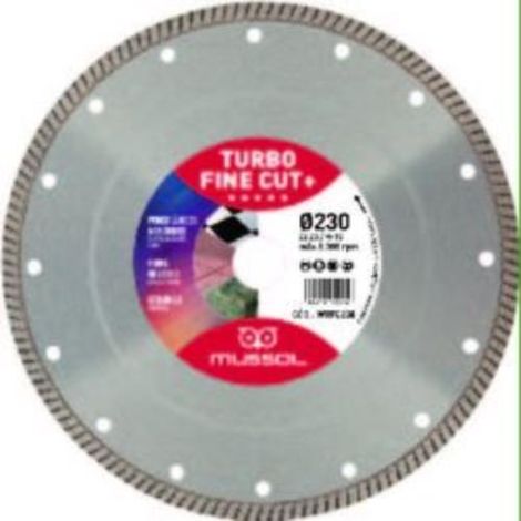 Disco de diamante MUSSOL turbo fine cut + 230mm eje 22,2mm