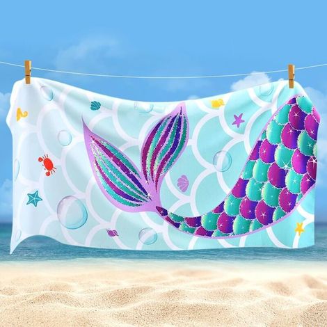 Serviette de Plage Mermaid, 70 x 150 cm Couverture de Plage en Microfibre, Serviette de Bain à séchage Rapide pour Les Enfants, Serviette de Sauna Portable légère et Fine pour Les Filles