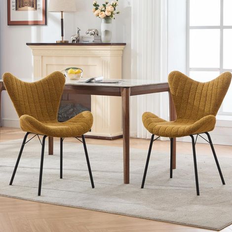 Esszimmerstühle 2er Set mit Flügelrückenlehne, Chenille, Gelb (1/5)