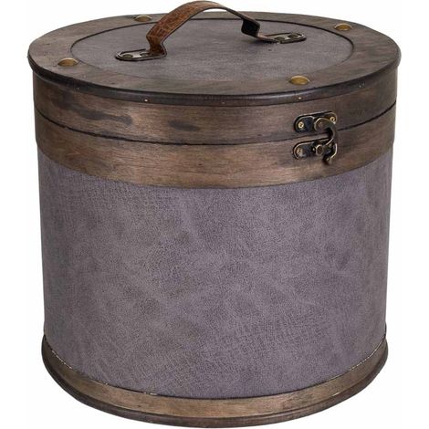 Caja redonda de madera forrada gris 30x30x27 (1/5)
