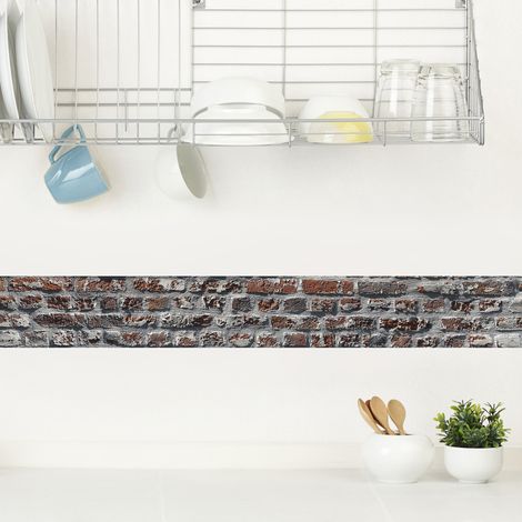 Frise murale adhésive décorative style industriel – Imitation mur de brique – Largeur 15 cm, longueur 300 cm – Facile à poser – Plage (1/2)