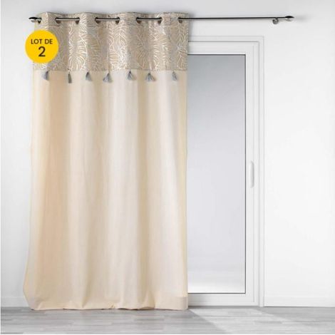 Lot de 2 rideaux à œillets 140 x 240 cm en polycoton - Modèle Solea Argent (1/5)