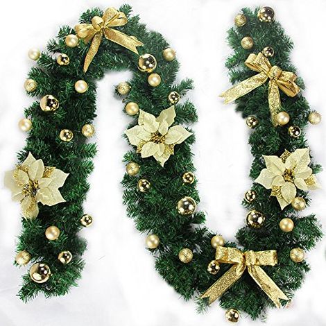 Guirlande de avec lumières décorations Noël couronne artificielle baies et pommes pin pour porte d'entrée 2,7 m (1/5)