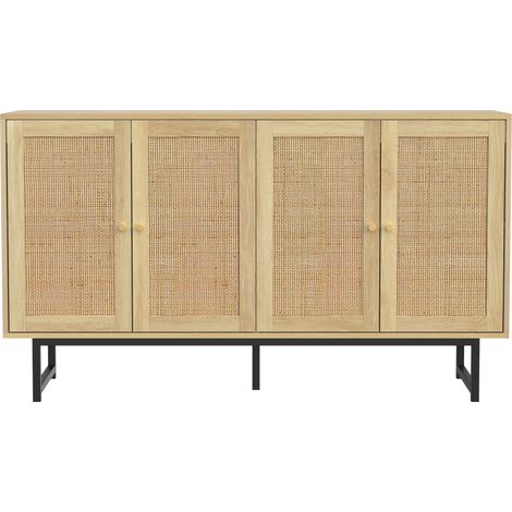 Aparador de 140x39,5x80 cm con ratán natural, 4 puertas y patas metálicas HOMVRA (1/5)