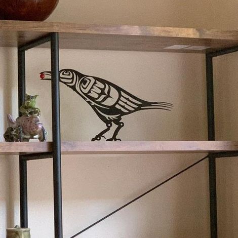 Figurine de corbeau en métal avec baies, décoration de bureau, ornement pour la maison, silhouette d'oiseau (1/5)