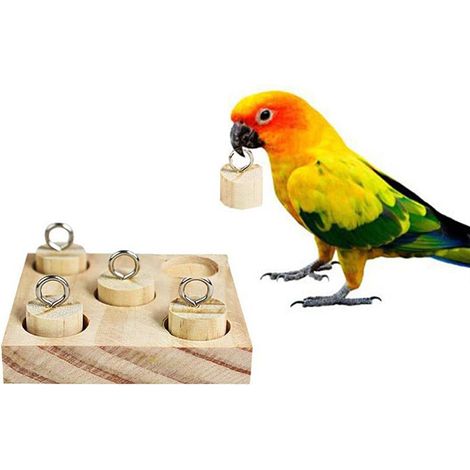 Jouet bois perroquet éducatif, bloc attrayant, stimulation mentale oiseaux/perroquets (1/4)