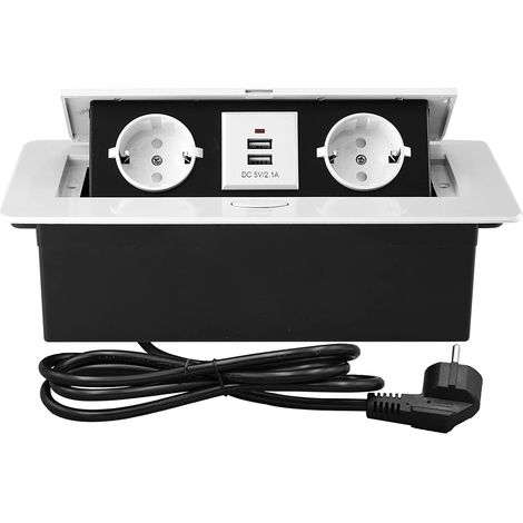 Bloc Multiprise Escamotable pour Encastrer, Plan de Travail,Bureau de Prise Pop-up caché avec 2 Prises et 2 Ports USB Connection Box (1/5)