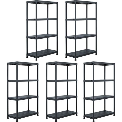 Lot de 5 Étagères de rangement Étagère Charge Lourde - Étagère de stockage Noir 60x30x138 cm Plastique BV744356 - BonneVie (1/5)