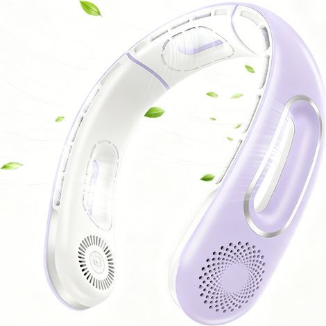 Ventilateur Portable Cou Sans Feuilles, Ventilateur Portable Nuque Rechargeable par USB, 3000mAh - violet (1/5)