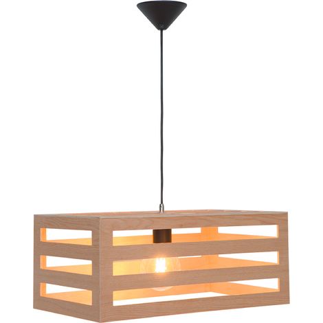 Suspension Lampe de plafond déco cagette en bois naturel compatible LED E27 (1/3)
