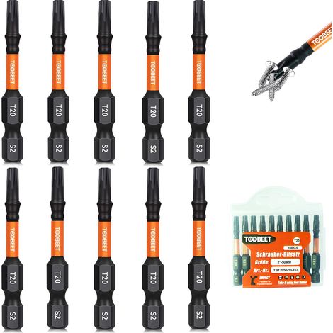 Jeu de 10 Embouts de Vissage Torx T20 50 mm, Acier S2, Embouts Magnétiques pour Visseuse à Choc, Tige Hexagonale 1/4" avec Boîte de Rangement (1/5)