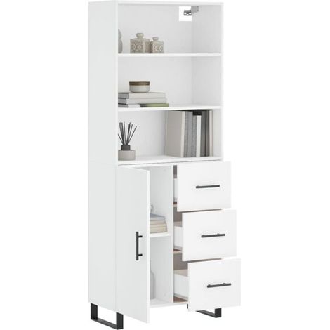 Buffet de Salle à Manger Blanc, Meuble de Rangement Haut 180 cm avec Étagères et Portes, Armoire de Cuisine en Bois d'Ingénierie, Design Moderne pour Salon et Entrée (69,5 x 34 x 180 cm) (1/5)