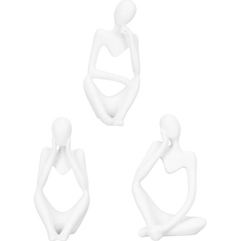 Ensemble de trois statues du Penseur, sculpture abstraite, ornements en résine blanche représentant le Penseur, convenant à la décoration de la maison, du bureau et du bureau. (1/5)