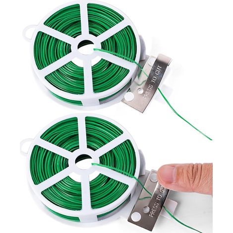 2 Rouleaux - Fil de Fer Jardin - Fil Plastifié Vert - Attache Plante Grimpante avec Cutter Intégré - Pour Vignes Arbustes Fleurs - Vert - 2x50m (1/5)