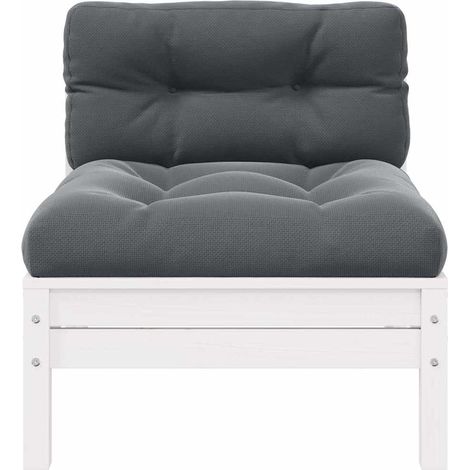 Canapé central de jardin Divan de jardin avec coussins Blanc Bois de pin massif (1/5)