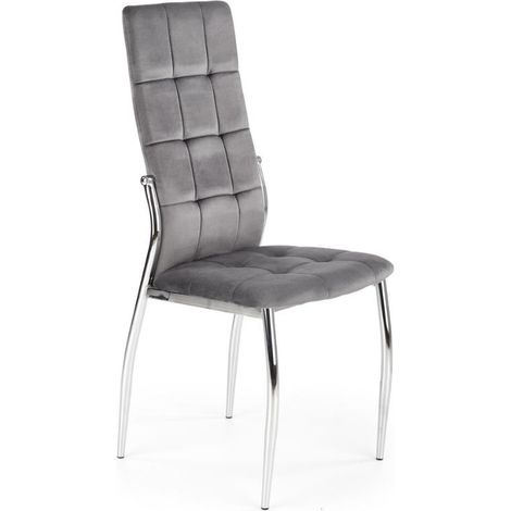 Chaise de salle à manger matelassée en velours gris avec dossier haut et pieds design en acier ELYSIUM (1/3)