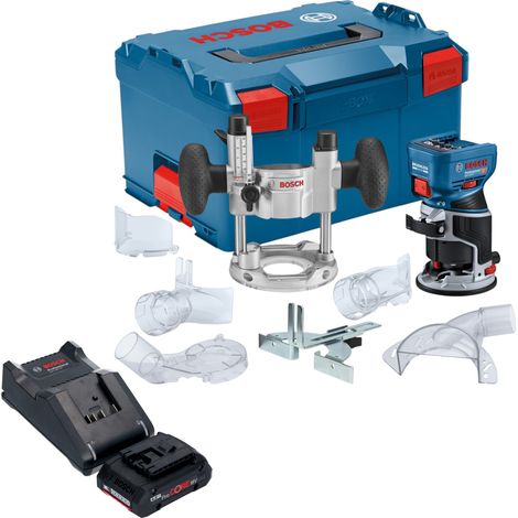 Fresatrice per bordi Bosch GKF 18V-8 Professional a batteria 18 V 8,0 mm Brushless + 1x batteria ProCORE 4,0 Ah + caricabatteria + unità di immersione + L-Boxx