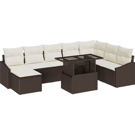 Garden Sofa Set with Cushion with Storage 9 pcs Brown and Cream vidaXL