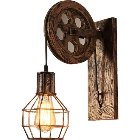 Wandleuchten Industrielle E27 Vintage Wandleuchten im Riemenscheibe aus Metall für Wohnzimmer Esszimmer Schlafzimmer