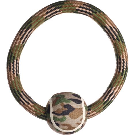 Jouet Anneau Corde avec balle Camouflage ø27 cm pour chien - Flamingo (1/3)