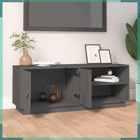 818222 Meuble TV Gris 105x34x40 cm Bois de pin massif (1/5)