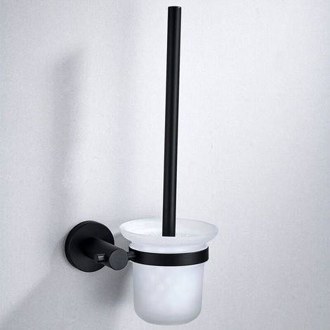 Porte-balai WC mural avec support, verre dépoli/noir mat (1/4)