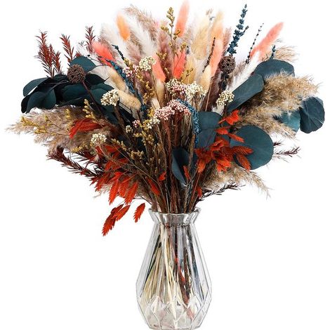 Achat rapide - Bouquet d'herbes de la pampa séchées naturellement avec fleurs séchées - Décoration bohème pour mariages, famille, fermes et espaces chaleureux - Marron (1/5)
