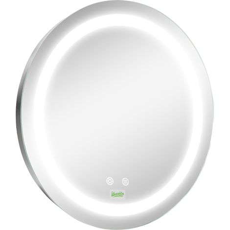 Miroir Salle de Bain LED Tactile Mémoire Brillance Couleur Ajustable Antivaho Ø50x4.6 cm Argent (1/5)