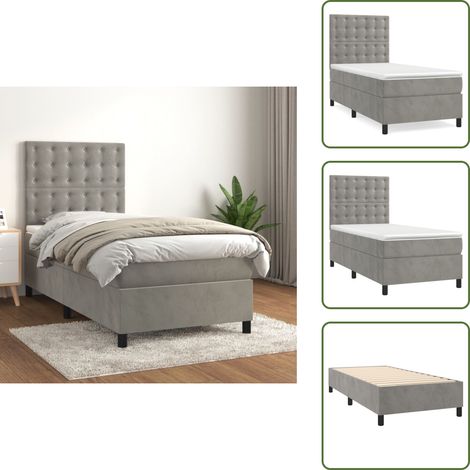Boxspringbett mit Matratze Hellgrau 90x190 cm Samt - Boxspringbett - Samtbett - Doppelbett - Bett Mit Kopfteil - Hellgraues Bett (1/5)
