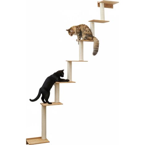 251 cm Tiragraffi da Parete con 7 Ripiani - Albero per Gatti - Colonna in Sisal (1/5)