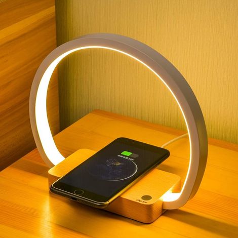 Lampe De Chevet - Chargeur Sans Fil Intégré - LED Tactile Réglable - Lumière Chaude 3000 K - Pour Bureau Maison Dortoir - 1 Pièce (1/5)