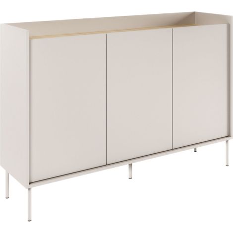 Selsey Tovi - Sideboard 3-türig, 140 cm, Kaschmirgrau / Holzoptik Eiche